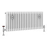 Chatsworth 450 x 1010mm Cast Iron Style 3 Column White Radiator - Chrome Wall Stay Brackets and Thermostatic Valves