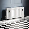 Chatsworth 450 x 1010mm Cast Iron Style 3 Column White Radiator - Matt Black Wall Stay Brackets and Thermostatic Valves
