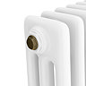 Chatsworth 450 x 1010mm Cast Iron Style 3 Column White Radiator - Rustic Brass Wall Stay Brackets and Thermostatic Valves