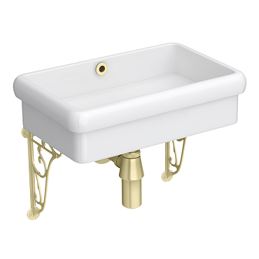 Chatsworth 450mm Wall Hung 0TH Basin Gloss White with Brushed Brass Wall Brackets