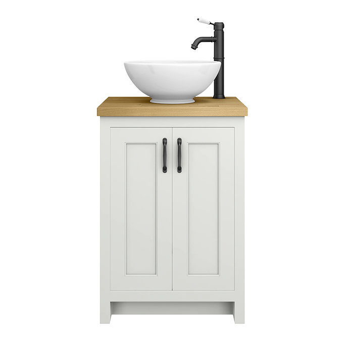Chatsworth 545 Grey Countertop Vanity with Worktop, Round Basin & Matt Black Handles