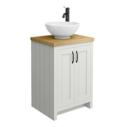 Chatsworth 545 Grey Countertop Vanity with Worktop, Round Basin & Matt Black Handles