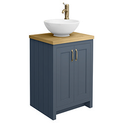 Chatsworth 545mm Blue Countertop Vanity with Worktop, Round Basin & Antique Brass Handles