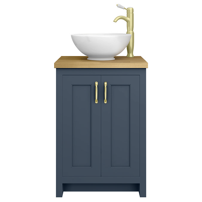Chatsworth 545mm Blue Countertop Vanity with Worktop, Round Basin & Brushed Brass Handles