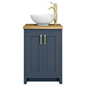 Chatsworth 545mm Blue Countertop Vanity with Worktop, Round Basin & Brushed Brass Handles