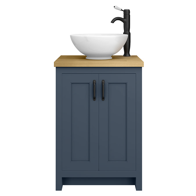 Chatsworth 545mm Blue Countertop Vanity with Worktop, Round Basin & Matt Black Handles