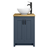 Chatsworth 545mm Blue Countertop Vanity with Worktop, Round Basin & Matt Black Handles