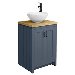 Chatsworth 545mm Blue Countertop Vanity with Worktop, Round Basin & Matt Black Handles