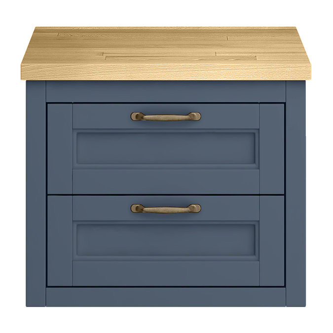 Chatsworth 545mm Blue Wall Hung Countertop Vanity with Beech Worktop & Antique Brass Handles