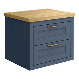 Chatsworth 545mm Blue Wall Hung Countertop Vanity with Beech Worktop & Antique Brass Handles
