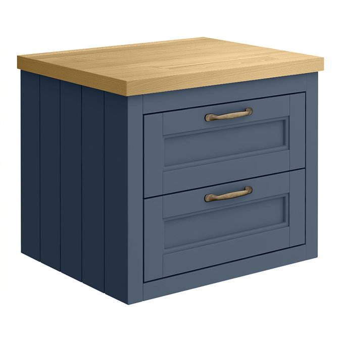 Chatsworth 545mm Blue Wall Hung Countertop Vanity with Beech Worktop & Antique Brass Handles
