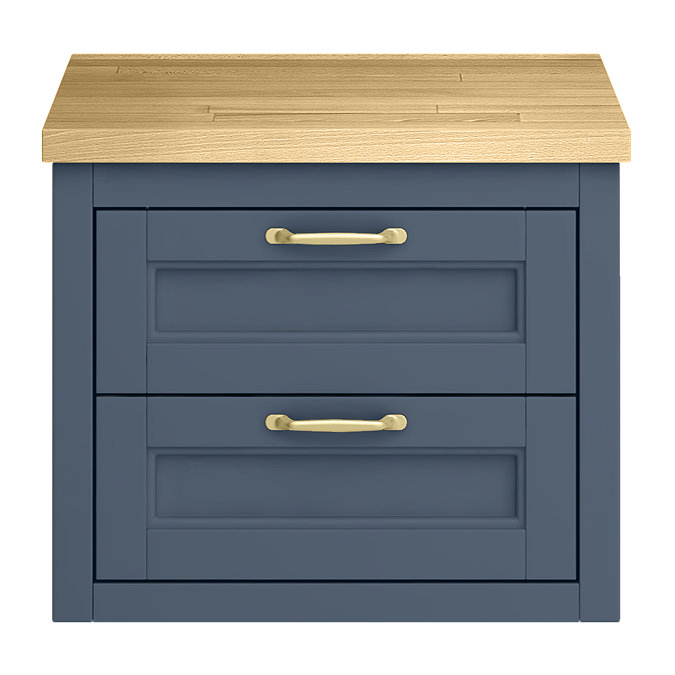 Chatsworth 545mm Blue Wall Hung Countertop Vanity with Beech Worktop & Brushed Brass Handles