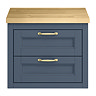 Chatsworth 545mm Blue Wall Hung Countertop Vanity with Beech Worktop & Brushed Brass Handles
