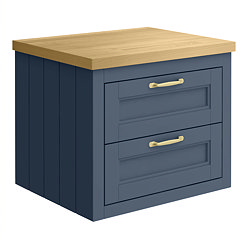 Chatsworth 545mm Blue Wall Hung Countertop Vanity with Beech Worktop & Brushed Brass Handles