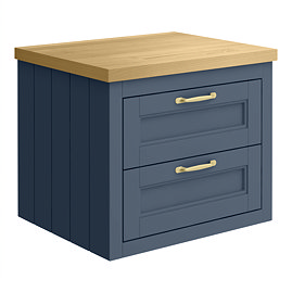 Chatsworth 545mm Blue Wall Hung Countertop Vanity with Beech Worktop & Brushed Brass Handles
