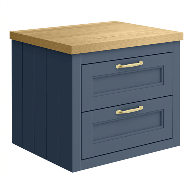 Chatsworth 545mm Blue Wall Hung Countertop Vanity with Beech Worktop & Brushed Brass Handles