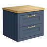 Chatsworth 545mm Blue Wall Hung Countertop Vanity with Beech Worktop & Brushed Brass Handles