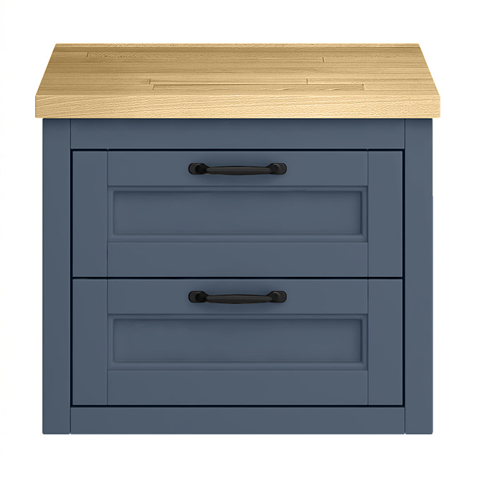 Chatsworth 545mm Blue Wall Hung Countertop Vanity with Beech Worktop & Matt Black Handles
