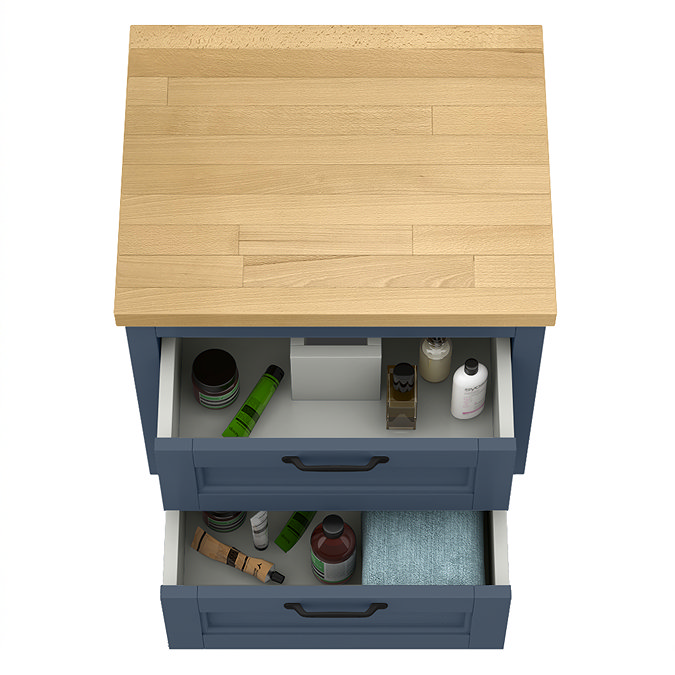 Chatsworth 545mm Blue Wall Hung Countertop Vanity with Beech Worktop & Matt Black Handles