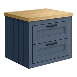 Chatsworth 545mm Blue Wall Hung Countertop Vanity with Beech Worktop & Matt Black Handles