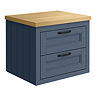 Chatsworth 545mm Blue Wall Hung Countertop Vanity with Beech Worktop & Matt Black Handles