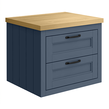 Chatsworth 545mm Blue Wall Hung Countertop Vanity with Beech Worktop & Matt Black Handles