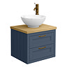 Chatsworth 545mm Blue Wall Hung Countertop Vanity with Worktop, Round Basin & Antique Brass Handles
