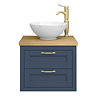 Chatsworth 545mm Blue Wall Hung Countertop Vanity with Worktop, Round Basin & Brushed Brass Handles