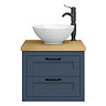 Chatsworth 545mm Blue Wall Hung Countertop Vanity with Worktop, Round Basin & Matt Black Handles