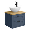 Chatsworth 545mm Blue Wall Hung Countertop Vanity with Worktop, Round Basin & Matt Black Handles