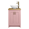 Chatsworth 545mm Dusky Pink Countertop Vanity with Worktop, Round Basin & Antique Brass Handles