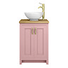 Chatsworth 545mm Dusky Pink Countertop Vanity with Worktop, Round Basin & Brushed Brass Handles