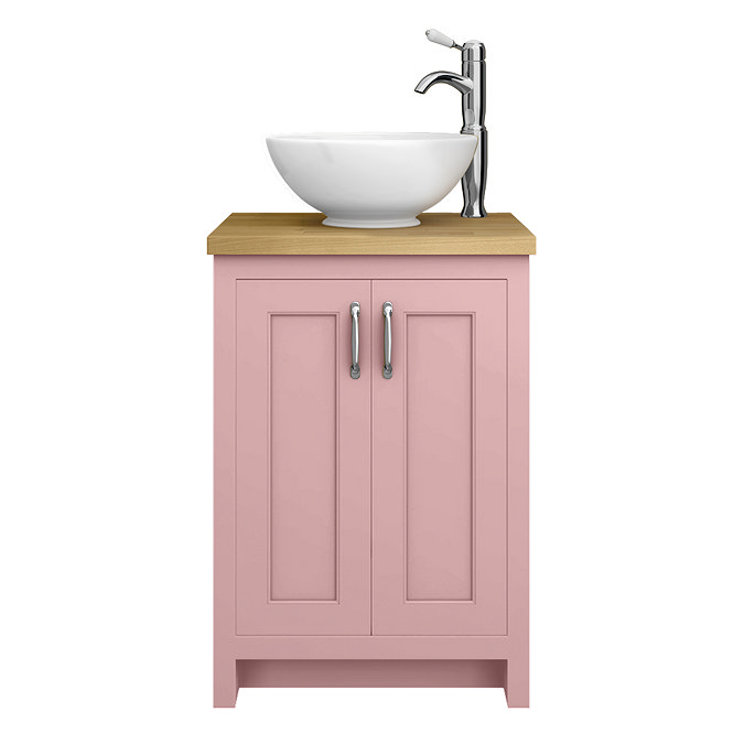 Chatsworth 545mm Dusky Pink Countertop Vanity with Worktop, Round Basin & Chrome Handles