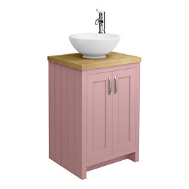 Chatsworth 545mm Dusky Pink Countertop Vanity with Worktop, Round Basin & Chrome Handles
