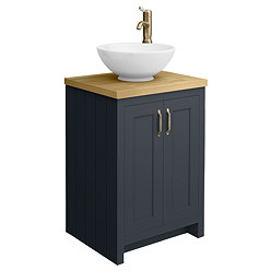 Chatsworth 545mm Graphite Countertop Vanity with Worktop, Round Basin & Antique Brass Handles