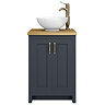 Chatsworth 545mm Graphite Countertop Vanity with Worktop, Round Basin & Brushed Brass Handles