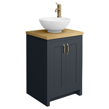 Chatsworth 545mm Graphite Countertop Vanity with Worktop, Round Basin & Brushed Brass Handles