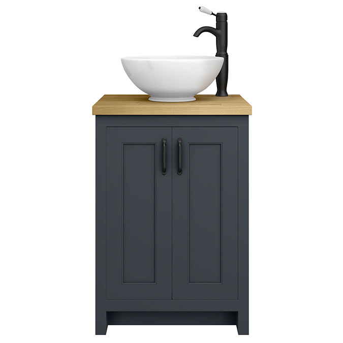 Chatsworth 545mm Graphite Countertop Vanity with Worktop, Round Basin & Matt Black Handles