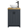 Chatsworth 545mm Graphite Countertop Vanity with Worktop, Round Basin & Matt Black Handles