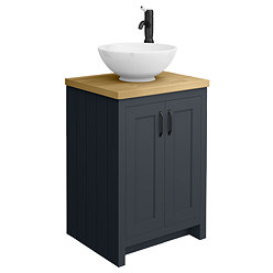 Chatsworth 545mm Graphite Countertop Vanity with Worktop, Round Basin & Matt Black Handles