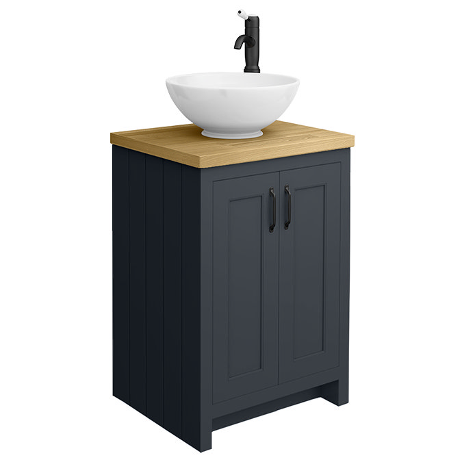 Chatsworth 545mm Graphite Countertop Vanity with Worktop, Round Basin & Matt Black Handles