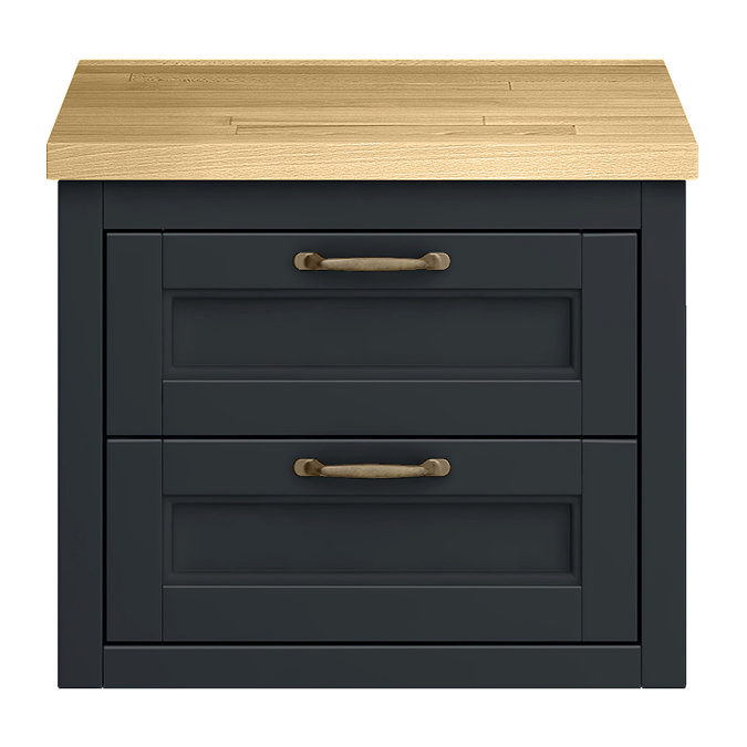 Chatsworth 545mm Graphite Wall Hung Countertop Vanity with Beech Worktop & Antique Brass Handles