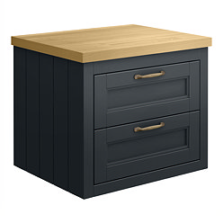 Chatsworth 545mm Graphite Wall Hung Countertop Vanity with Beech Worktop & Antique Brass Handles