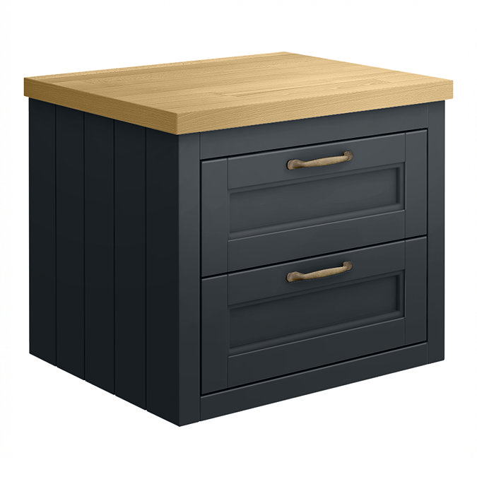 Chatsworth 545mm Graphite Wall Hung Countertop Vanity with Beech Worktop & Antique Brass Handles