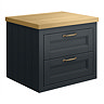 Chatsworth 545mm Graphite Wall Hung Countertop Vanity with Beech Worktop & Antique Brass Handles