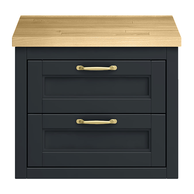 Chatsworth 545mm Graphite Wall Hung Countertop Vanity with Beech Worktop & Brushed Brass Handles