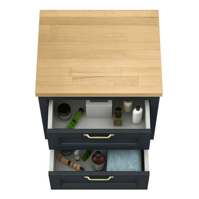 Chatsworth 545mm Graphite Wall Hung Countertop Vanity with Beech Worktop & Brushed Brass Handles