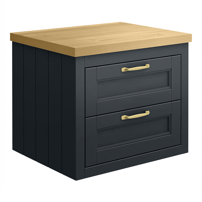 Chatsworth 545mm Graphite Wall Hung Countertop Vanity with Beech Worktop & Brushed Brass Handles