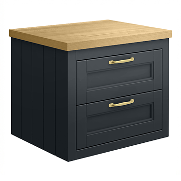 Chatsworth 545mm Graphite Wall Hung Countertop Vanity with Beech Worktop & Brushed Brass Handles