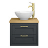 Chatsworth 545mm Graphite Wall Hung Countertop Vanity with Worktop, Round Basin & Brushed Brass Handles